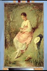 Junges Mädchen mit einem Nest, späte 1860er Jahre