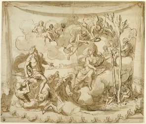 Neptun und Minerva diskutieren die Gründung Athens