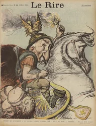 Karikatur des französischen Premierministers Emile Combes als Attila der Hunne. Illustration für Le Rire