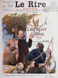 Erster Weltkrieg (1914-1918): Karikatur über die Förderung des Kriegskredits, Einkommensquelle für Profiteure, die durch den Handel mit Kohle, Munition und Vieh bereichert wurden - Zeichnung von Charles Léandre (1862-1934), für das Cover von Le Rire Rouge