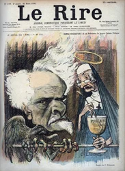 Henri Rochefort und sein Schutzpatron die gute heilige Pelagie (Gefängnis Sainte-Pelagie) - Karikatur von Charles Léandre (1862-1934) in 