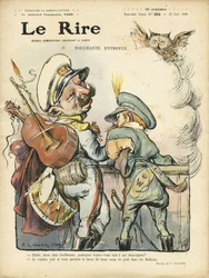 Illustration von Charles Leandre (1862-1934) für das Cover von Le Rire, 26/06/09 - Rührendes Interview - Musik, Gitarre - Wilhelm II., Nikolaus II.