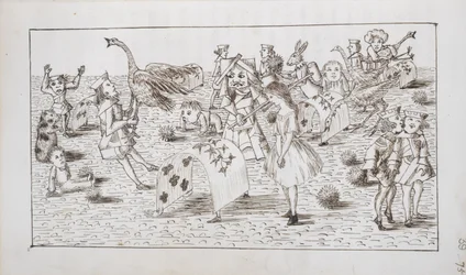 Alice und die Rote Königin spielen Krocket, Illustration aus Kapitel IV von 