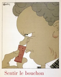 Den Korken fühlen - in „Monseigneur le vin“, Zeichnung von Charles Martin (1884-1934), Heft der Etablissements Nicolas