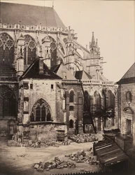 Ostseite der Kathedrale von Troyes während der Restaurierung, Frankreich