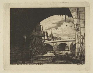 Torbogen, Pont Notre-Dame, Paris, aus „Radierungen von Paris“