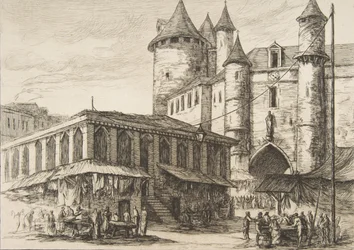 Le Grand Châtelet, Paris um 1780, nach einer früheren Zeichnung, 1861