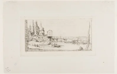 Die Fußgängerbrücke, die vorübergehend die Pont-au-Change in Paris nach dem Brand von 1621 ersetzt