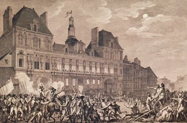 Robespierre, Saint-Just, Couthon und Hanriot suchen Zuflucht im Hôtel de Ville in Paris, 9. Thermidor Jahr II (27. Juli 1794) 1800