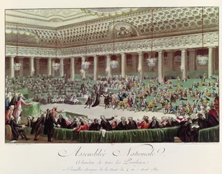 Die Nationalversammlung verzichtet auf alle Privilegien, 4. August 1789, gestochen von Helman (1743-1809)