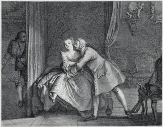 Der Ohrmacher und die Form Racken Illustration für Les contes de La Fontaine, ca. 1743