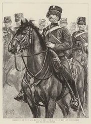 Soldaten des 4. Husarenregiments bei einem Feldtag in Aldershot