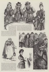 Besucher der Pariser Ausstellung hören dem Phonographen zu