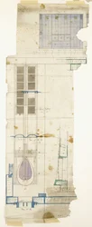 Entwurf für einen Kleiderschrank, in der Ansicht gezeigt, mit halbvollständigen Details des dekorativen Paneels (1904)