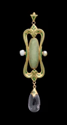 Anhänger (Gold, Emaille, durchscheinender grüner Edelstein & Perle)