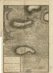 Skizze der Schlacht von Hobkirks Hill, nahe Camden, am 25. April 1781, veröffentlicht in London, 1794