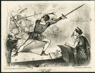Illustration von Charles Vernier (? -1887) in Le Charivari - Theater, Präsident der Republik - Thiers Adolphe, Napoleon III