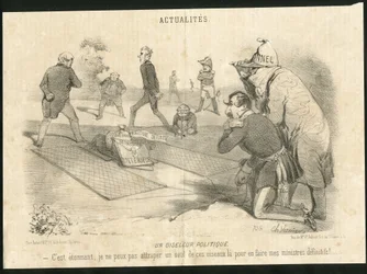 Illustration von Charles Vernier in Le Charivari - Ein politischer Vogelfänger - Präsident der Republik, Innenministerium - Thiers Adolphe, Napoleon III, Faucher Leon