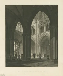 Innenraum der Kathedrale von Lichfield - Schiff (Aquatinta-Stich)