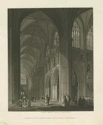 Innenraum der Lichfield Kathedrale - Langhaus (Aquatinta-Stich)