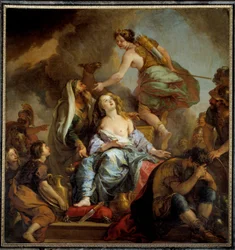 Die Opferung der Iphigenie. König Agamemnon opfert seine Tochter, um den Zorn der Artemis zu besänftigen. 17. Jahrhundert. Maße: 2,24 x 2,12 m