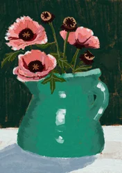 Rosa Mohnblumen Grüner Vase