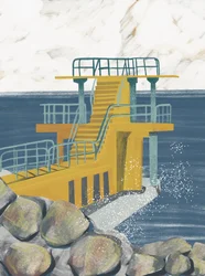 Gelbe Sprungplattform am Meer