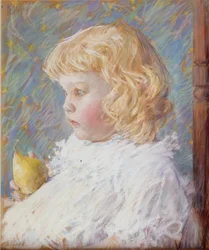 Kleines Mädchen mit einer Birne