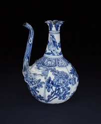 Blau-weiße Kraak-Granatapfelkanne mit Vögeln und Blumen, Wanli, 1580-1600 (Porzellan)