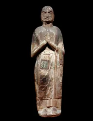 Chinesische Kunst: Statue, die einen Kasyapa, Mönch und Schüler Buddhas, darstellt. Sui-Dynastie (581-618 n. Chr.). Paris, Guimet Museum, Museum für asiatische Kunst.