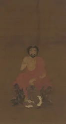 Sakyamuni sitzt auf drei dämonenartigen Kreaturen, möglicherweise Yuan-frühe Ming-Dynastie, 14.-15. Jahrhundert