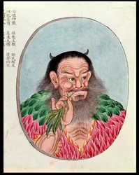 Der legendäre Kaiser Shen-Nung, Illustration aus einem Pen Tsao, 18.-19. Jahrhundert