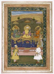 Die Kaiser Akbar, Jahangir und Shah Jahan mit ihren Ministern und Prinz Dara Shikoh