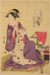 Oiran Hinazuru aus Chojiya, aus der Serie: Schöne Frauen der Grünen Häuser - sechs berühmte Dichterinnen