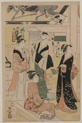 Frauen besuchen einen Teestand auf dem Gelände eines Tempels, frühe 1790er Jahre