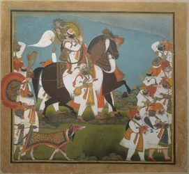 Maharana Bhim Singh und Gefolge brechen zur Jagd auf, ca. 1805-10