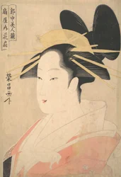 Großes Kopf- und Brustporträt der Oiran Hanaogi von Ogiya, wahrscheinlich 1798