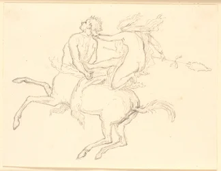 Bacchantin sitzt auf dem Rücken eines gefesselten Kentauren. Pompejanisches Motiv