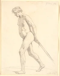 Gehender männlicher Akademiemodell, der an Seilen zieht