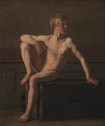 Nackte Figur. Sitzender Junge