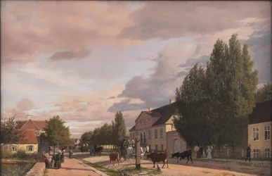 Ansicht einer Straße in Østerbro außerhalb von Kopenhagen. Morgenlicht