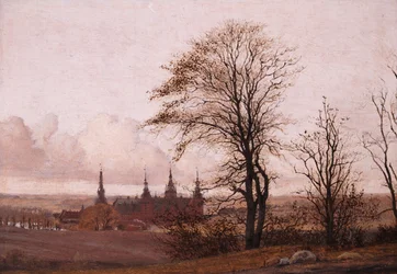 Herbstlandschaft. Schloss Frederiksborg in der Ferne