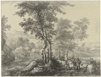 Waldreiche Landschaft mit Reisenden