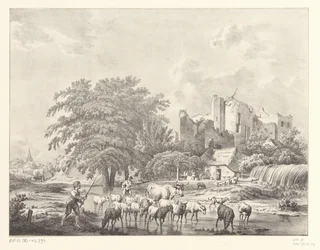 Herde von Vieh bei der Ruine von Schloss Brederode
