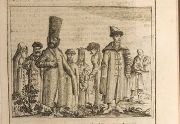 Traditionelle Kleidung der Moskauer, Illustration aus Reisen zum Großherzog von Moskau und dem Kin