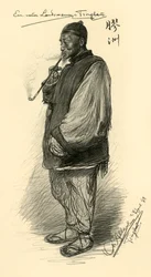 Mann raucht eine Pfeife, Tsingtao, China, 1898