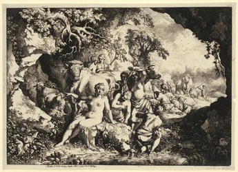 Badende Nymphen in einer Felshöhle