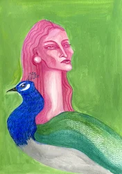 Dame und der Pfau