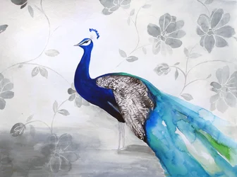 Eleganter blauer Pfau mit Blumen