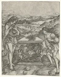 Kain und Abel opfern ein Lamm auf dem Altar